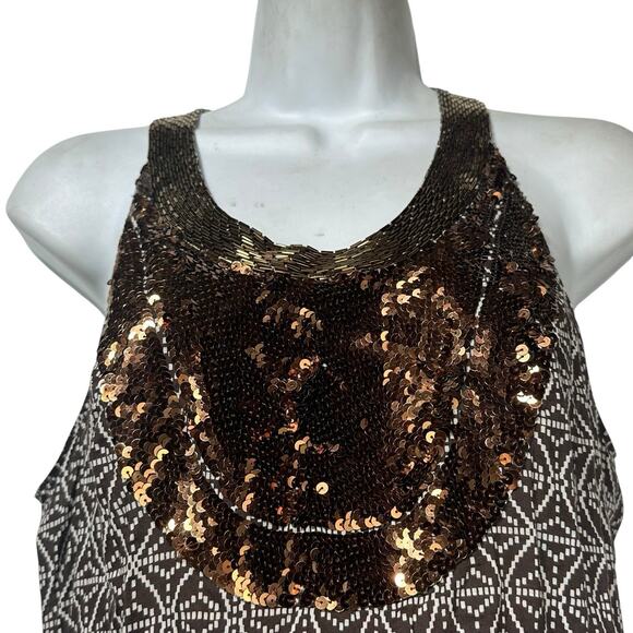 Tory Burch Maxi Dress Size 4 Brown Sleeveless Embellished Bronze Sequins - Picture 3 of 13